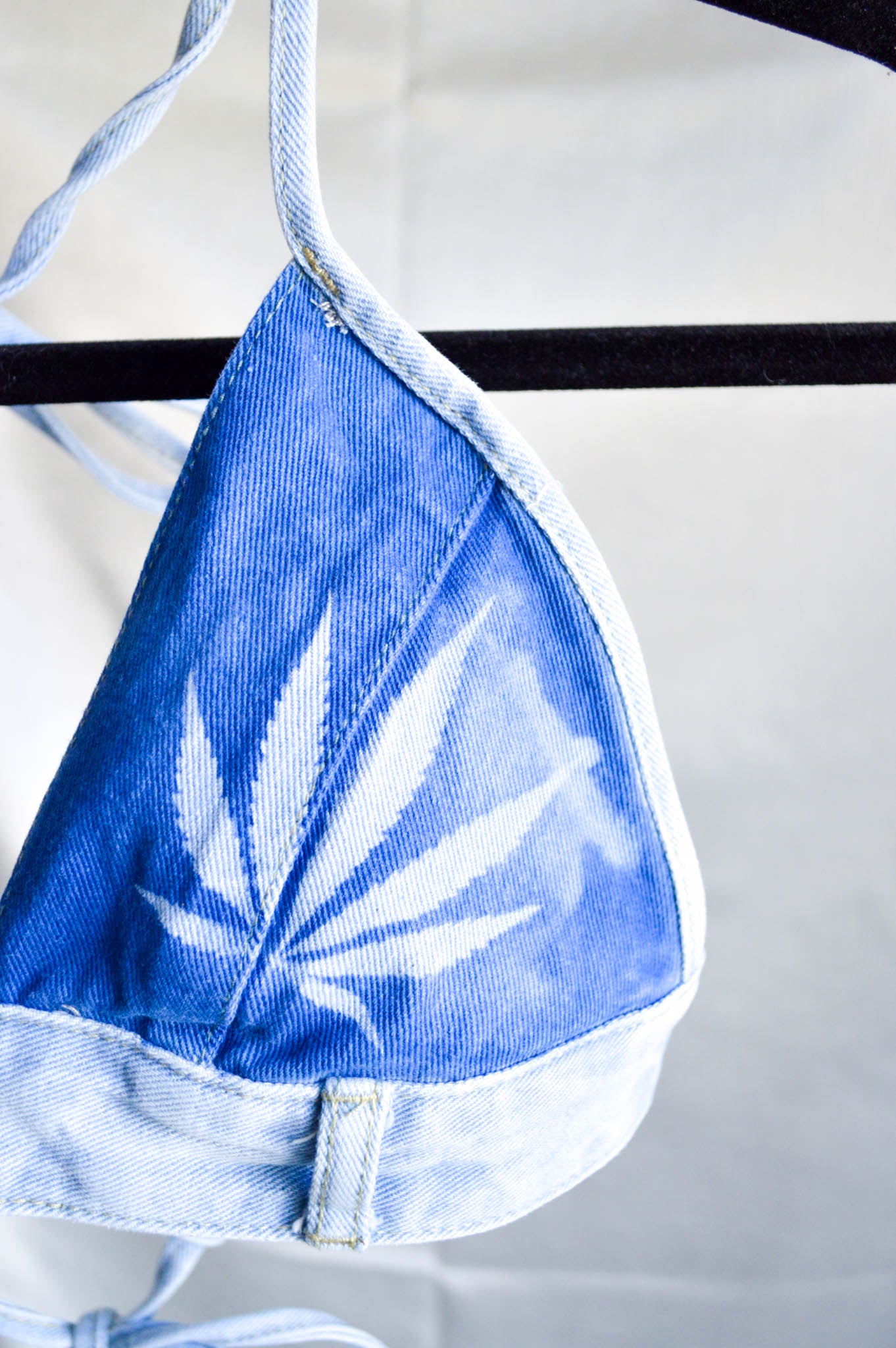 Women's Small Cannabis Design Denim Bikini Top